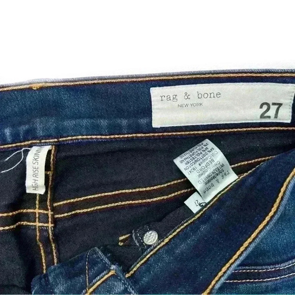 {rag & bone} "Nina High Rise Skinny" Bedford Blue Stretch Frayed Hem Denim - Picture 6 of 7